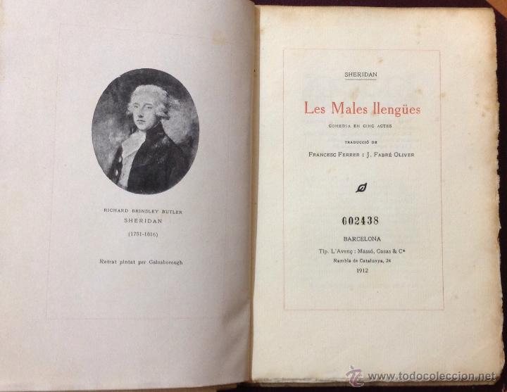 Libros antiguos: LES MALES LLENG&Uuml;ES. Com&egrave;dia en cinc actes. - Foto 2