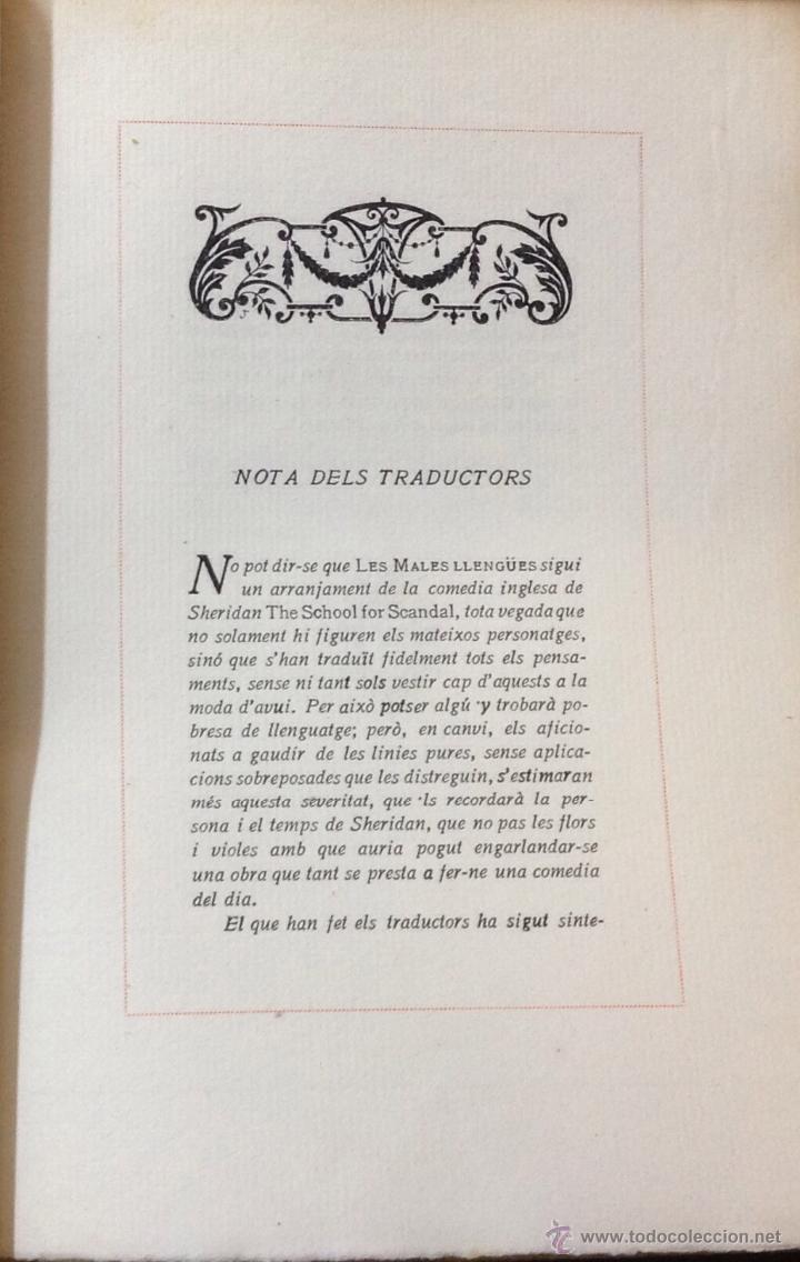 Libros antiguos: LES MALES LLENG&Uuml;ES. Com&egrave;dia en cinc actes. - Foto 3
