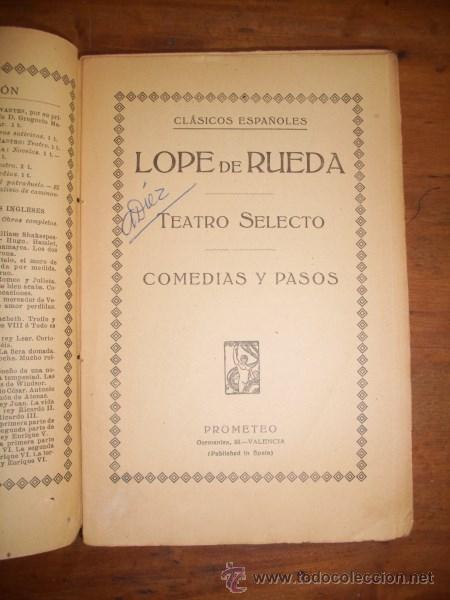 Libros antiguos: RUEDA, Lope de. Teatro selecto : Comedias y pasos - Foto 1