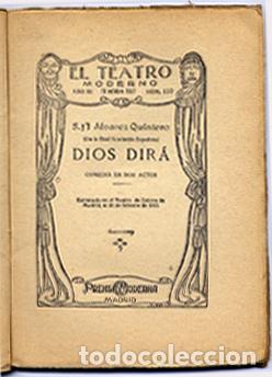 Libros antiguos: &Aacute;LVAREZ QUINTERO, Seraf&iacute;n y Joaqu&iacute;n.  Dios dir&aacute;.  1927. - Foto 2