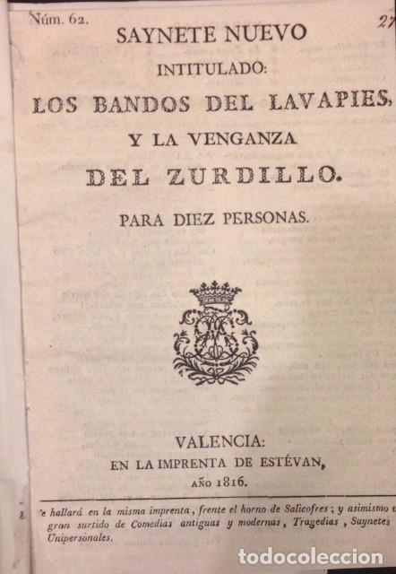 Old books: SAYNETE NUEVO N&ordm; 62, LOS BANDOS DEL LAVAPIES Y LA VENGANZA DEL ZURDILLO 1816