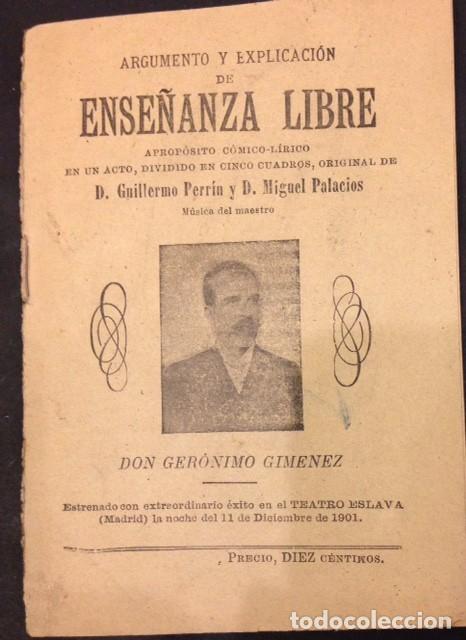 Old books: ARGUMENTO Y EXPLICACION DE ENSE&Ntilde;ANZA LIBRE POR G. PERRIN Y D. MIGUEL PALACIOS 1901