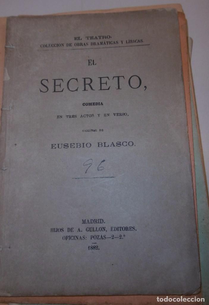 Libros antiguos: BLASCO, Eusebio: El secreto comedia en tres actos y en verso - Foto 1