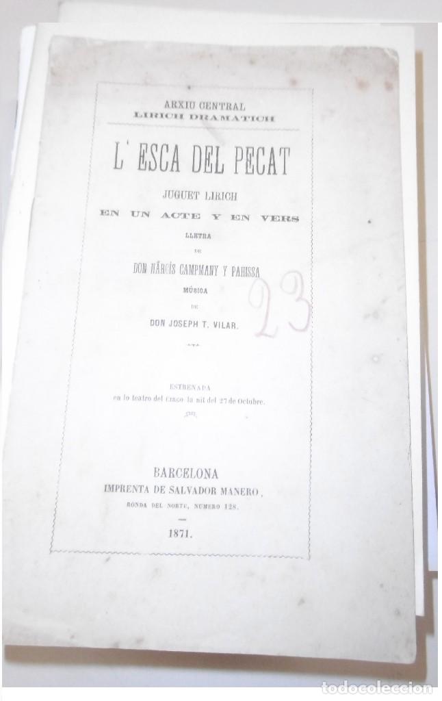 Livres anciens: CAMPMANY y PAHISSA, Narciso L&rsquo;Esca del pecat juguet lirich en un acte y en vers estrenada en lo