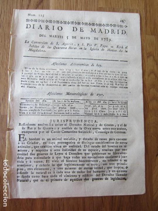 Libri antichi: 1789-PERI&Oacute;DICO DIARIO MADRID.ORIGINAL.REFLEXIONES DERECHO NATURAL Y DE GENTES.PAZ Y GUERRA
