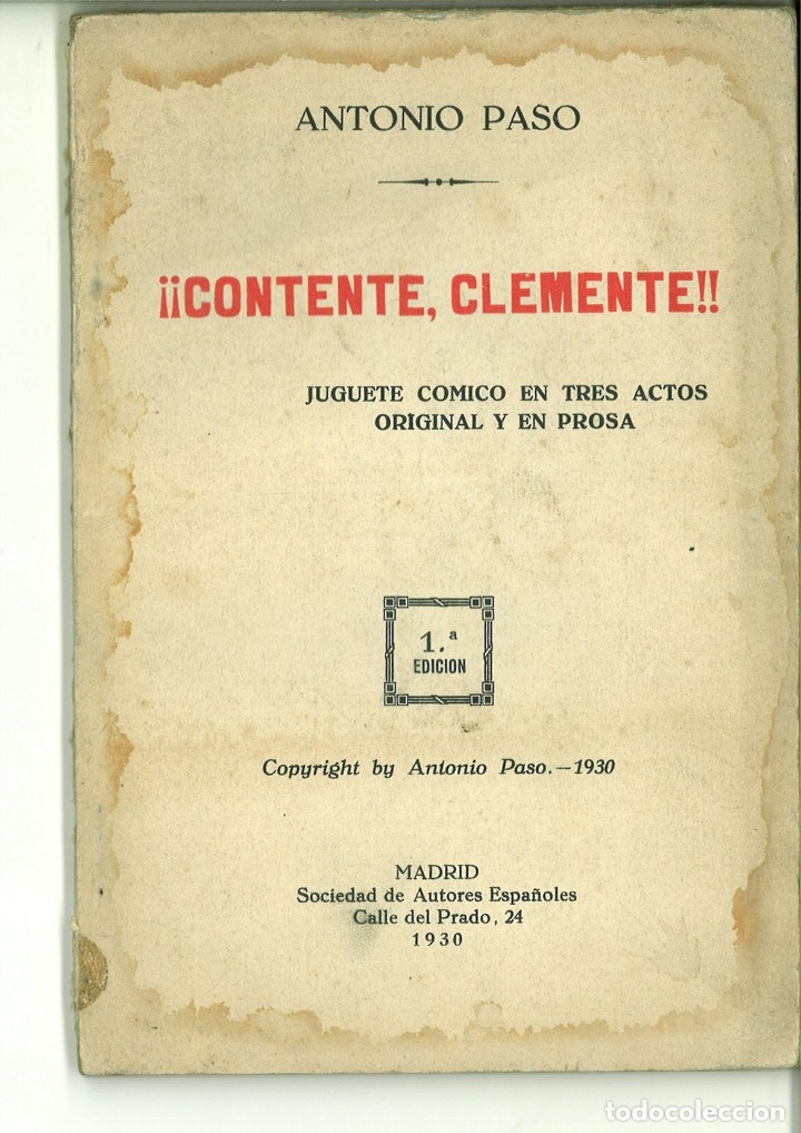 Libros antiguos: &iexcl;&iexcl;CONTENTE, CLEMENTE!!. Antonio Paso - Foto 1