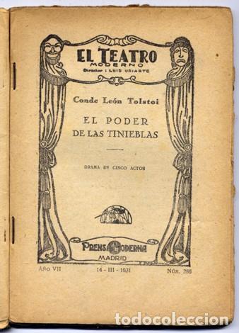Libros antiguos: TOLSTOY, Leon.  El poder de las tinieblas. Drama en cinco actos.  1931. - Foto 2