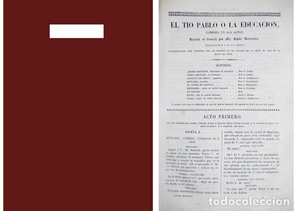 Old books: SOUVESTRE, Emile.  El tio Pablo o La educaci&oacute;n. Comedia en dos actos. 1842.
