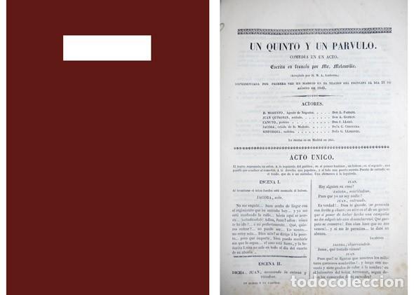 Libri antichi: MELESVILLE (seud&oacute;nimo de A. H. J. Duveyrier).  Un quinto y un p&aacute;rvulo. Comedia en un acto. 1842.
