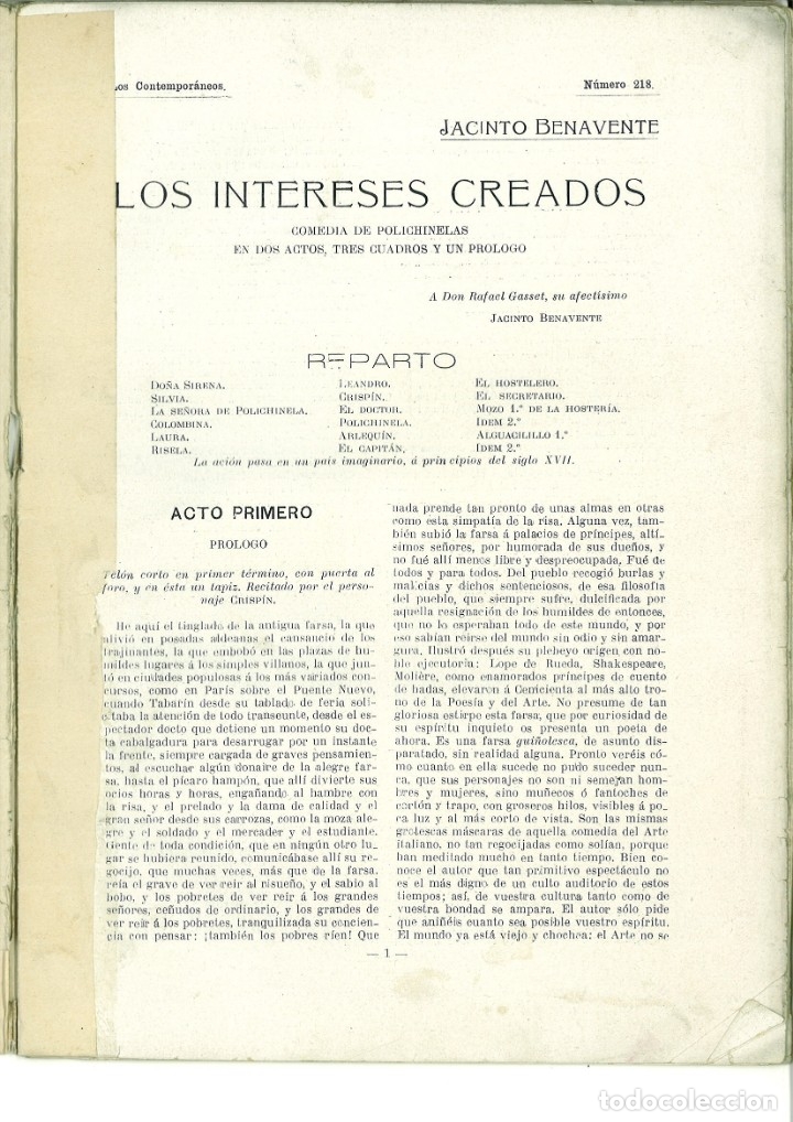 Libros antiguos: LOS INTERESES CREADOS. Jacinto Benavente - Foto 2