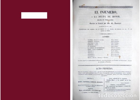 Livros antigos: DUVERYER, Charles.  El Injeniero (sic) &oacute; La deuda de honor. Drama en tres actos. 1843.