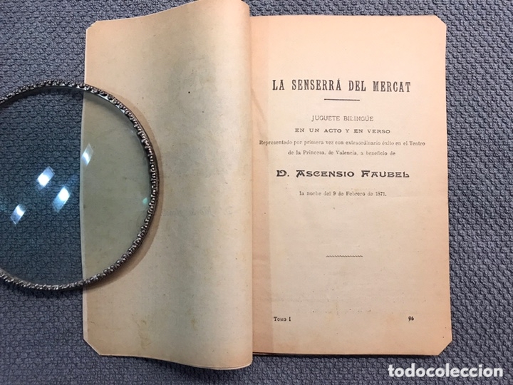 Livres anciens: LIBRO. TEATRO, LA SENSERRA DEL MERCAT. Juguete Biling&uuml;e, por Don Ascensio Faubel (a.1871)
