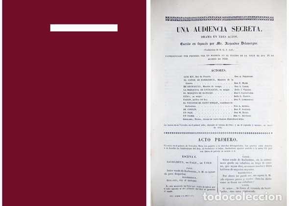 Old books: DELAVERGNE, Alexandre.  Una audiencia secreta. Drama en tres actos.  1842.