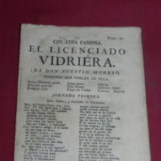 Libros antiguos: (M3.6) D AGUSTIN MORETO - COMEDIA FAMOSA EL LICENCIADO VIDRIERA, S.XVIII, BARCELONA IMP. JUAN SERRA. Lote 181400925