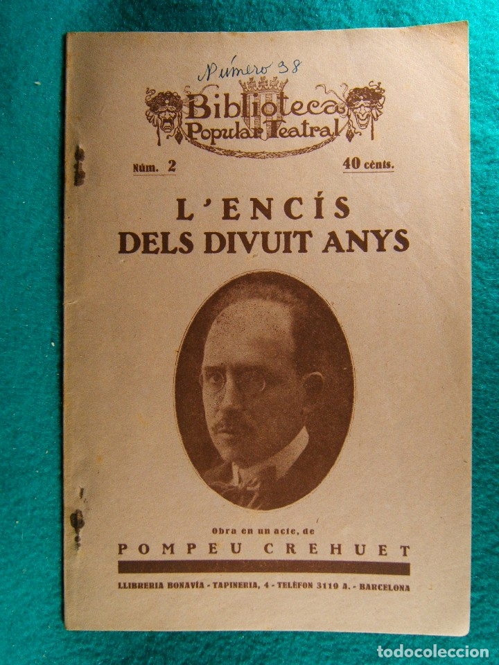 Antiquarische B&uuml;cher: L'ENCIS DELS DIVUIT ANYS-POMPEU CHEHUET-OBRA EN UN ACTE-BIBLIOTECA POPULAR TEATRAL N&ordm; 2-1926.