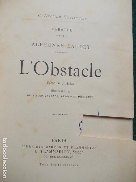 Libros antiguos: TEATRE ALPHONSE DAUDES L&acute;OSTACLE - Foto 4