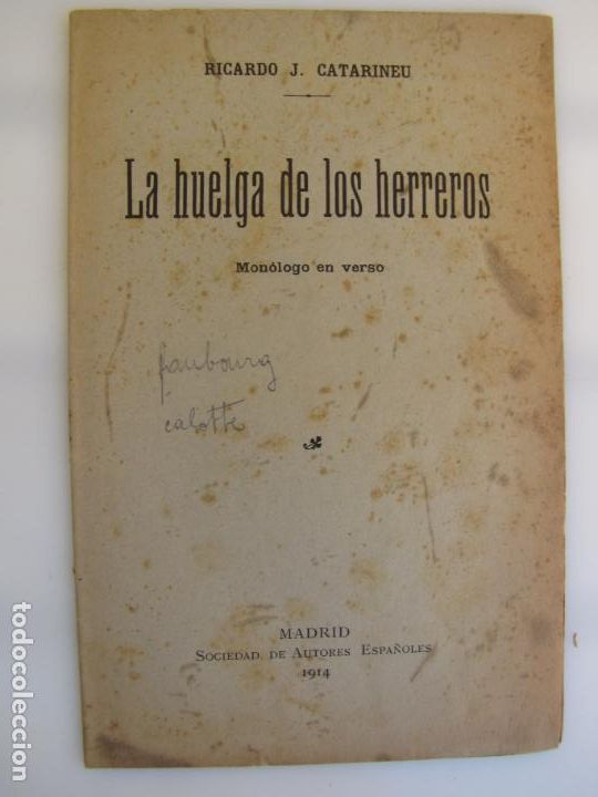 Livros antigos: 13.- La huelga de los herreros. Mon&oacute;logo en verso. 1914. R. Catarineau