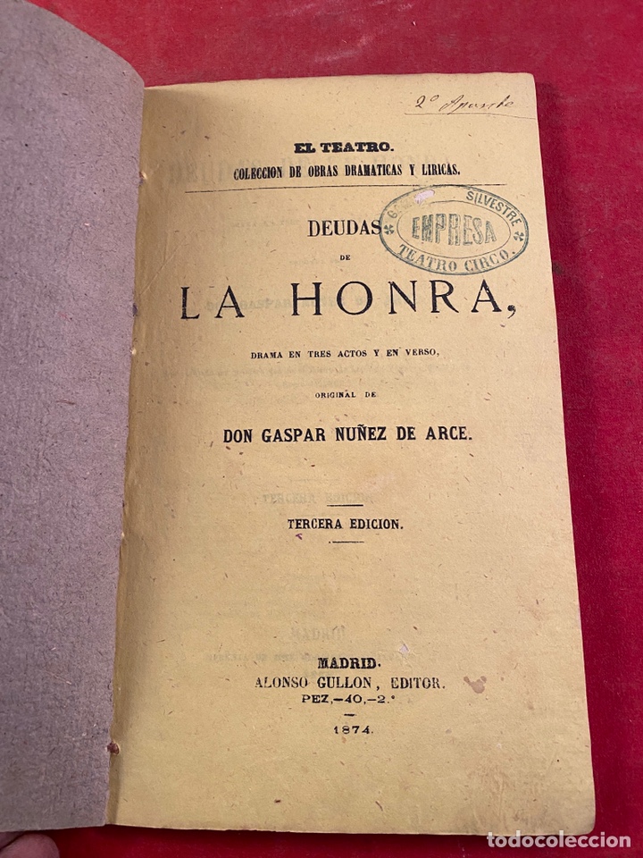 Libros antiguos: Deudas de la Honra 1874 - Foto 2