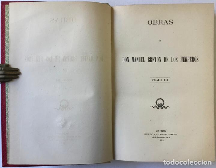Libros antiguos: OBRAS DE... - BRETON DE LOS HERREROS, Manuel. - Foto 11