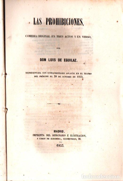 Libros antiguos: LUIS DE EGUILAZ : LAS PROHIBICIONES (1853) - Foto 1