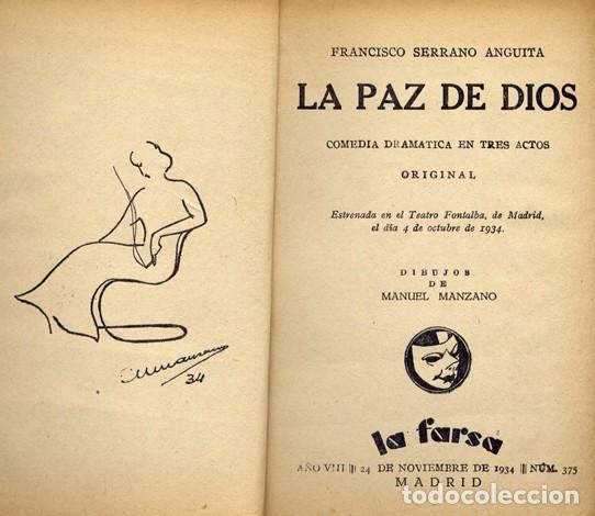 Libros antiguos: SERRANO, Francisco. La paz de Dios. Comedia dram&aacute;tica en tres actos. 1934. - Foto 2