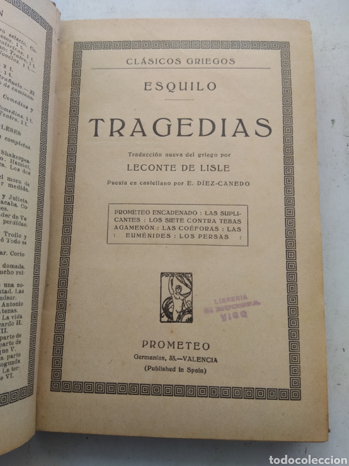 Libros antiguos: TRAGEDIAS/ESQUILO/ EDITORIAL PROMETEO 1920 - Foto 3