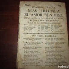 Libros antiguos: COMEDIA FAMOSA MAS TRIUNFA EL AMOR RENDIDO AGUSTIN DE SALAZAR Y TORRES 1763 VALENCIA NUM 49. Lote 344061583