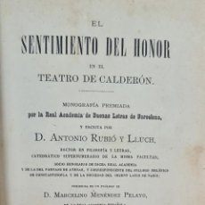 Libros antiguos: EL SENTIMIENTO DEL HONOR. ANTONIO RUBIO LLUCH. IMP. J. SUBIRANA. 1882.. Lote 362765785