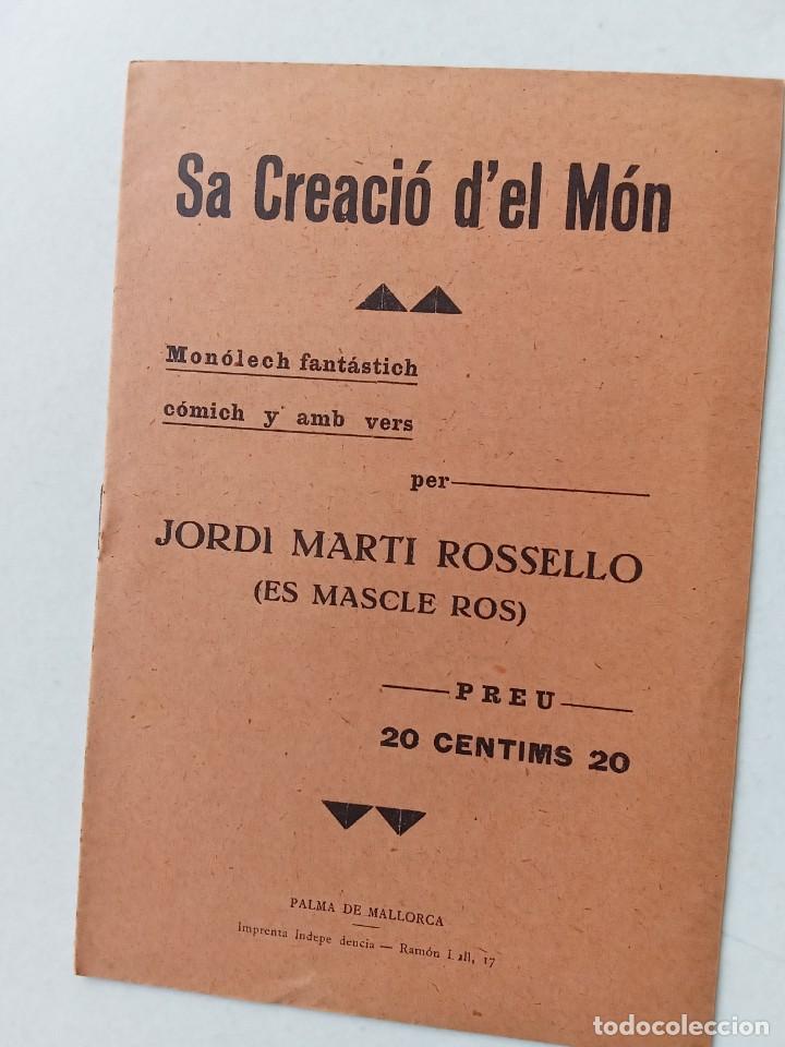 Old books: SA CREACI&Oacute; D'EL M&Oacute;N; Jordi Mart&iacute; Rossell&oacute; (Es Mascle Ros). Palma de Mallorca. Mon&oacute;lech amb vers
