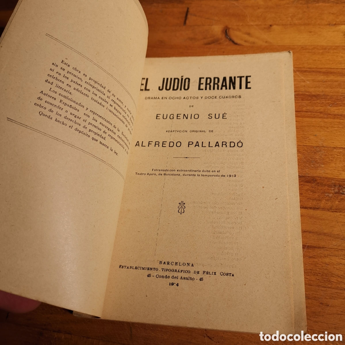 Libros antiguos: Libro de Teatro El Jud&iacute;o errante de 1914 - Foto 4