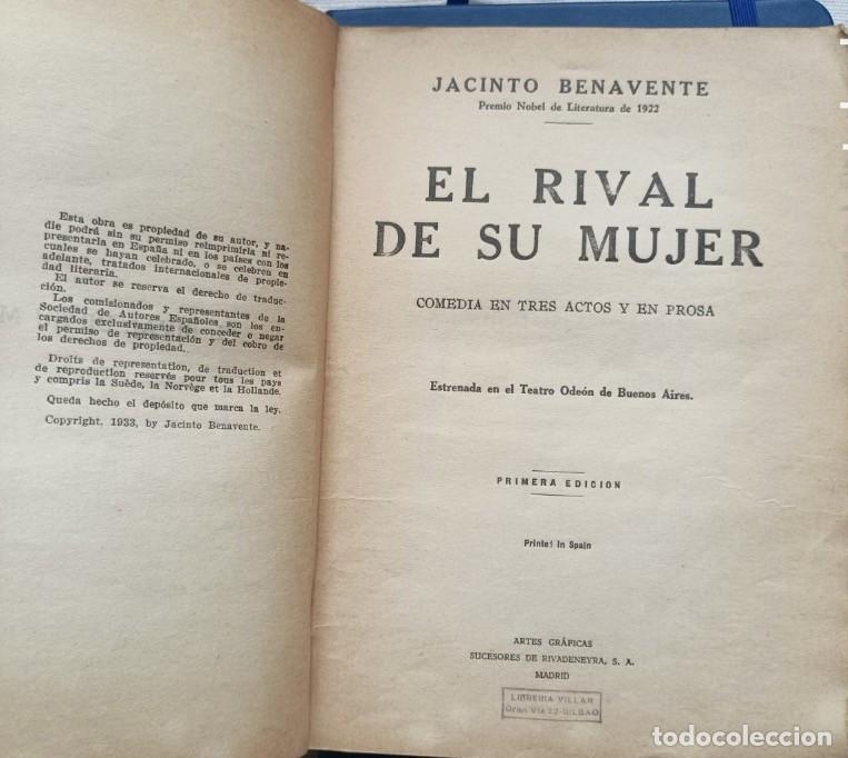 Libros antiguos: EL RIVAL DE SU MUJER ,JACINTO BENVENTE ,1&ordf; Edici&oacute;n 1933 - Foto 2