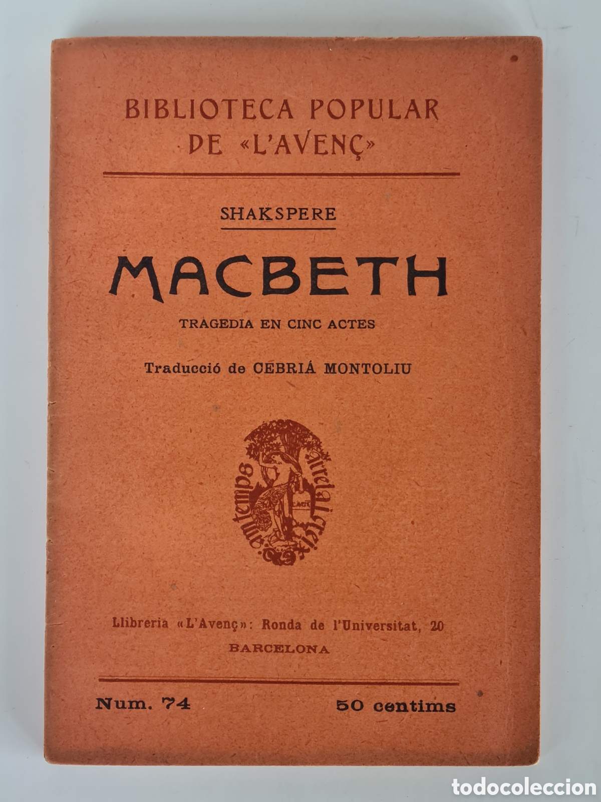 Livros antigos: Hamlet Traducci&oacute; de Cebri&agrave; de Montoliu 1907 Biblioteca Popular de l'Aven&ccedil; Shakespeare Palma Mallorca