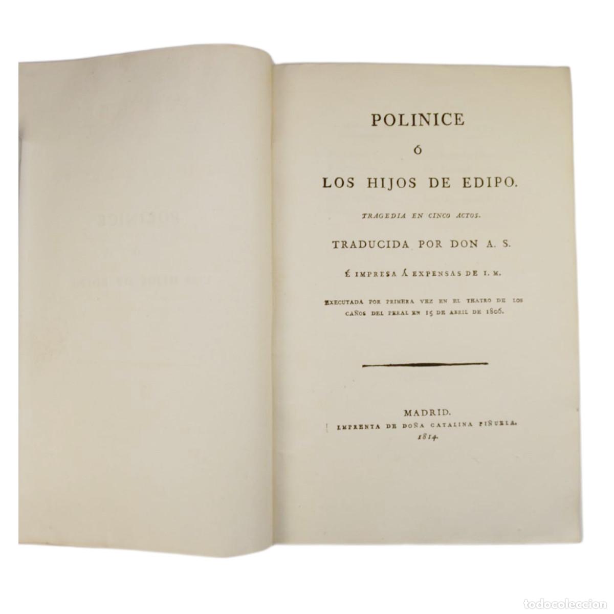 Libros antiguos: S&Oacute;FOCLES - POLINICE O LOS HIJOS DE EDIPO - 1814 - Foto 1