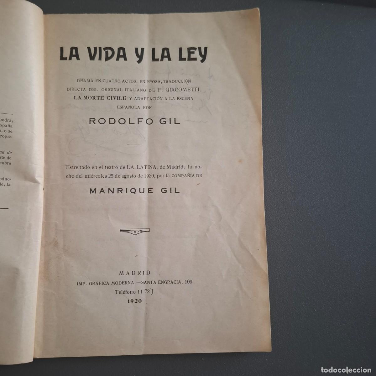 Libros antiguos: La vida y la ley- Rodolfo Gil- 1920 - Foto 2