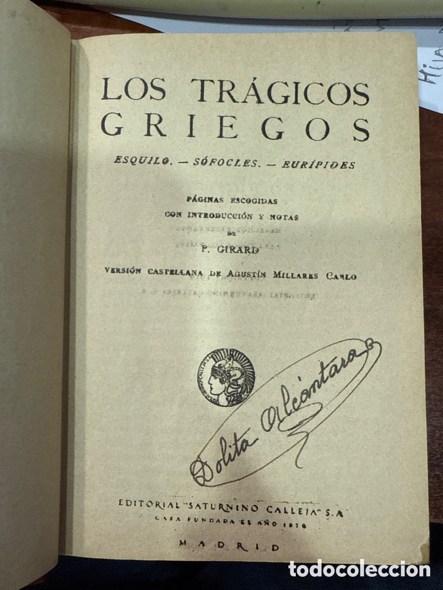 Libros antiguos: Los TR&Aacute;GICOS griegos: Esquilo-S&oacute;focles-Eur&iacute;pides - Foto 3