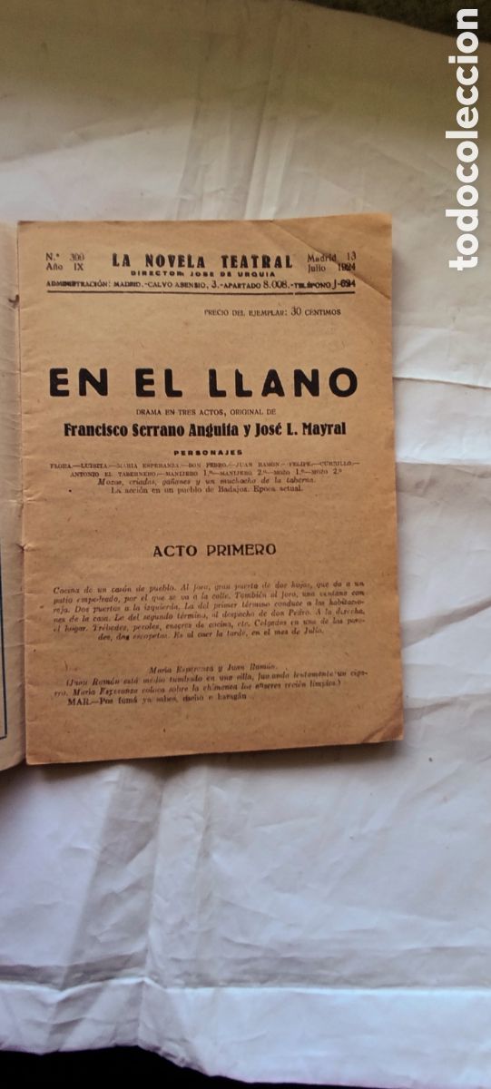 Libros antiguos: LA NOVELA TEATRAL 1920 EN EL LLANO - Foto 2