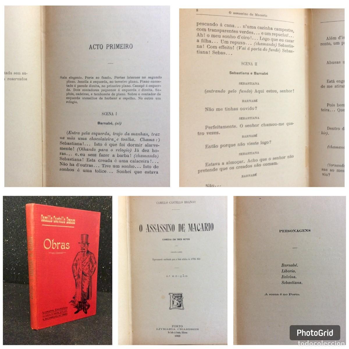 Libros antiguos: Tema: Teatro. Camillo Castello Branco - O assasino de Macario, ano 1903. Rara edi&ccedil;&atilde;o. Exempl. n.&ordm; 18