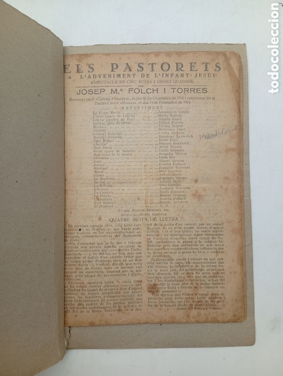 Libros antiguos: Raro ejemplar Els pastorets Folch i Torres 1918 segunda edici&oacute;n