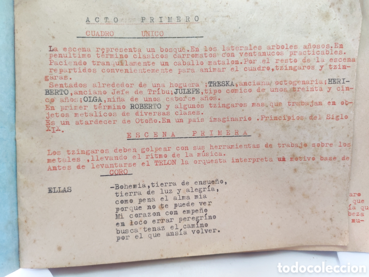 Libros antiguos: Libreto &rdquo;La Tzingara&rdquo; zarzuela. Redactado por libretista Espa&ntilde;ol anonimo. Mediados siglo XX