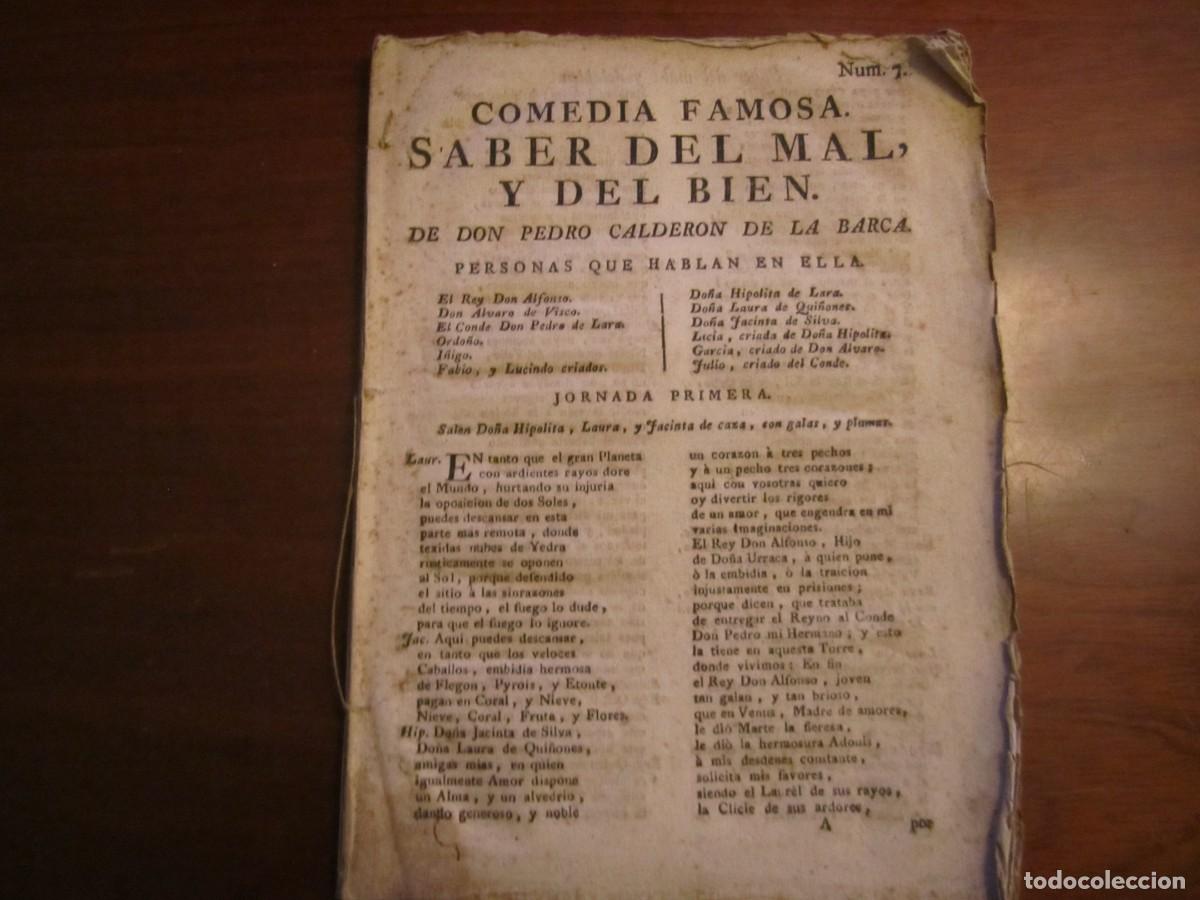 Libros antiguos: COMEDIA FAMOSA N&ordm;7 -SABER DEL MAL,Y DEL BIEN -PEDRO CALDERON DE LA BARCA 1763 BARCELONA