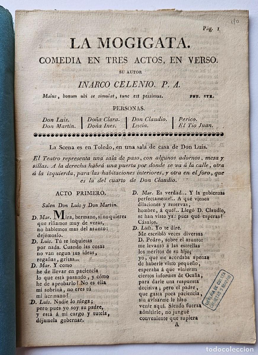 Libros antiguos: La Mogigata. Inarco Celenio. Leandro Fern&aacute;ndez de Moratin. 1817.