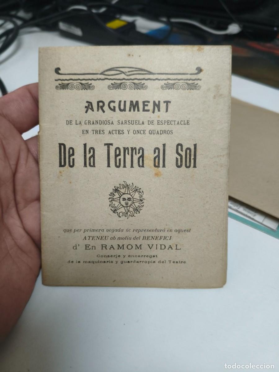 Libros antiguos: Argument sarsuela de la terra al sol. Ateneu.