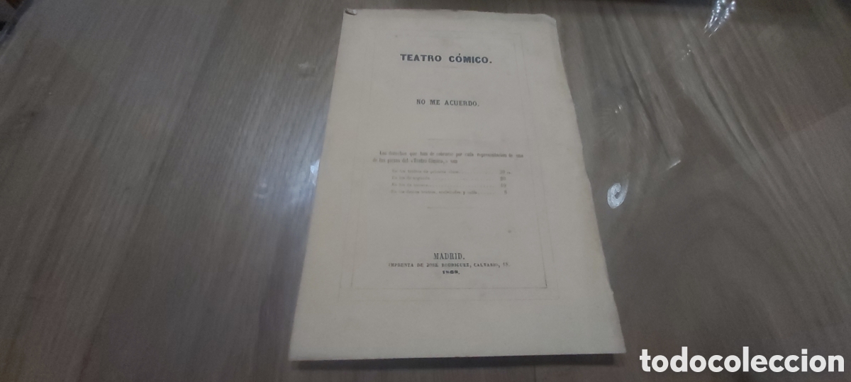 Libros antiguos: TEATRO COMICO. NO ME ACUERDO. EMILIO MOZO DE ROSALES. 1868