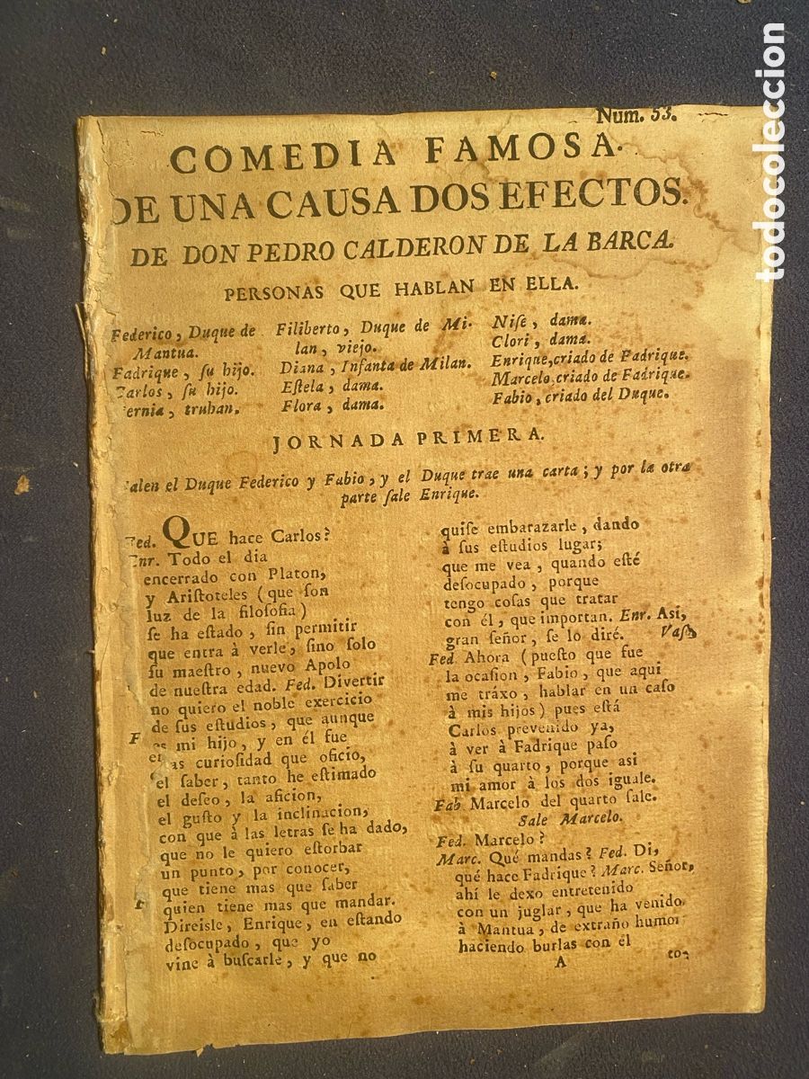 Libros antiguos: (PLIEGO DE CORDEL) PEDRO CALDERON DE LA BARCA: - QUAL ES MAYOR PERFECCION, HERMOSURA O ...- (S.A.)