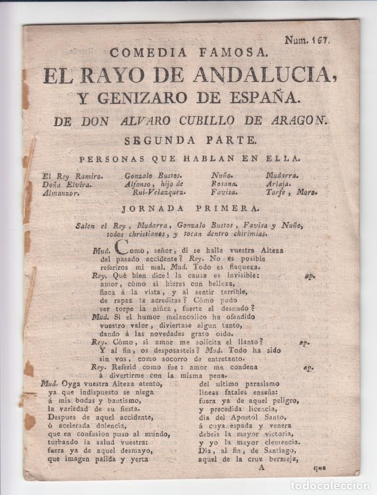 Libros antiguos: Comedia FAMOSA EL RAYO DE ANDALUCIA y GENIZARO DE ESPA&Ntilde;A - De don &Aacute;lvaro Cubillo y de Arag&oacute;n