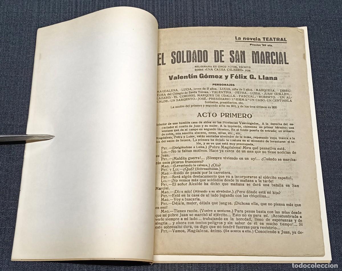 Libros antiguos: G&Oacute;MEZ, Valent&iacute;n y LANA, Felix G. El soldado de San Marcial. Madrid, La Novela Teatral, 1921.