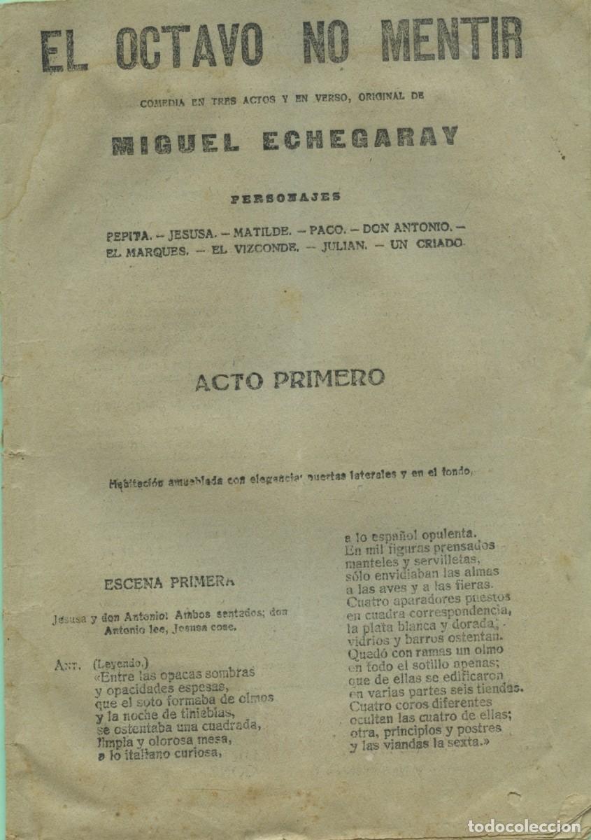 Libros antiguos: Miguel Echegaray. EL OCTAVO NO MENTIR. A&ntilde;os 20. Sin paginar