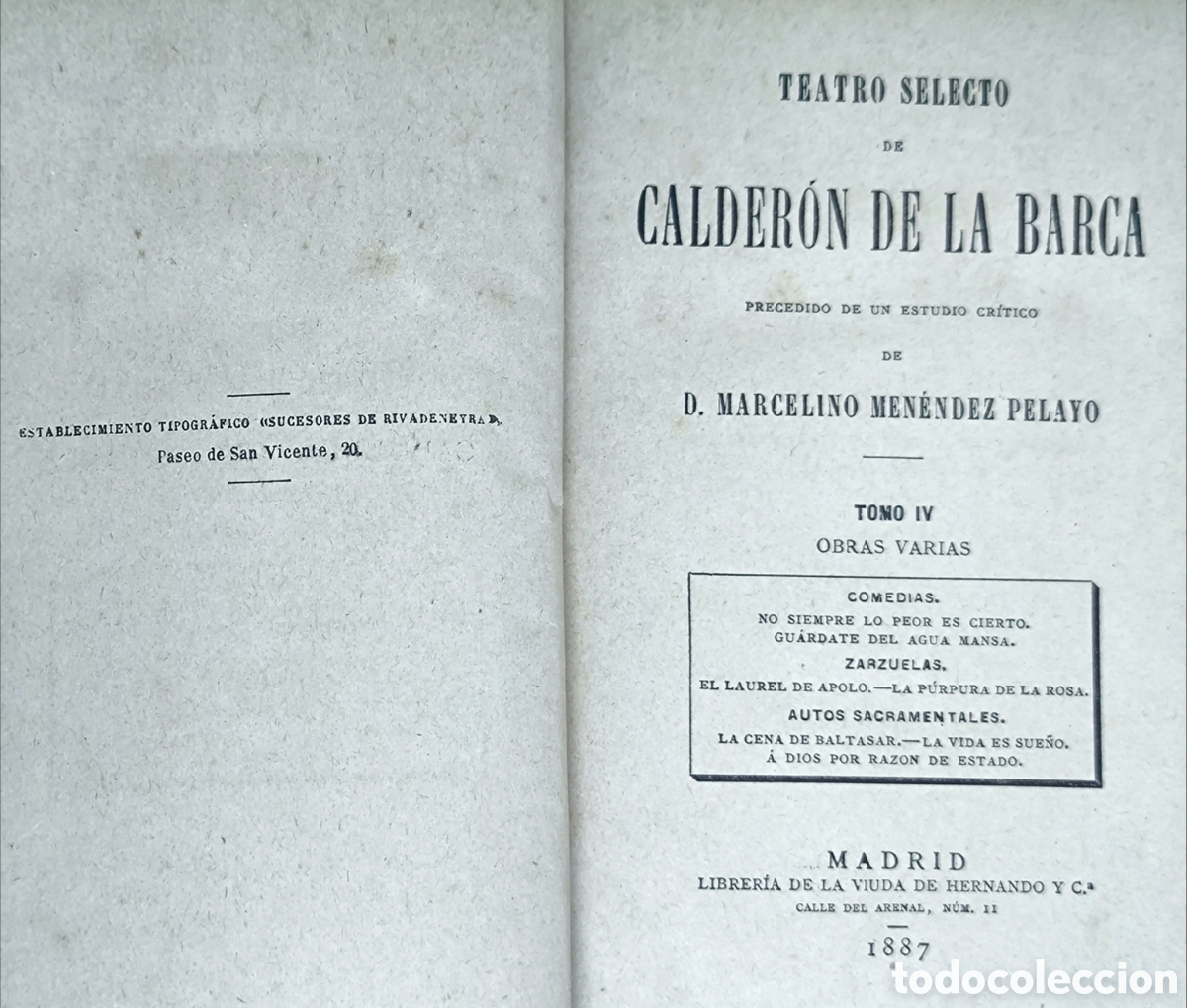 Libros antiguos: 4 LIBROS CALDER&Oacute;N DE LA BARCA 1887 - Foto 7