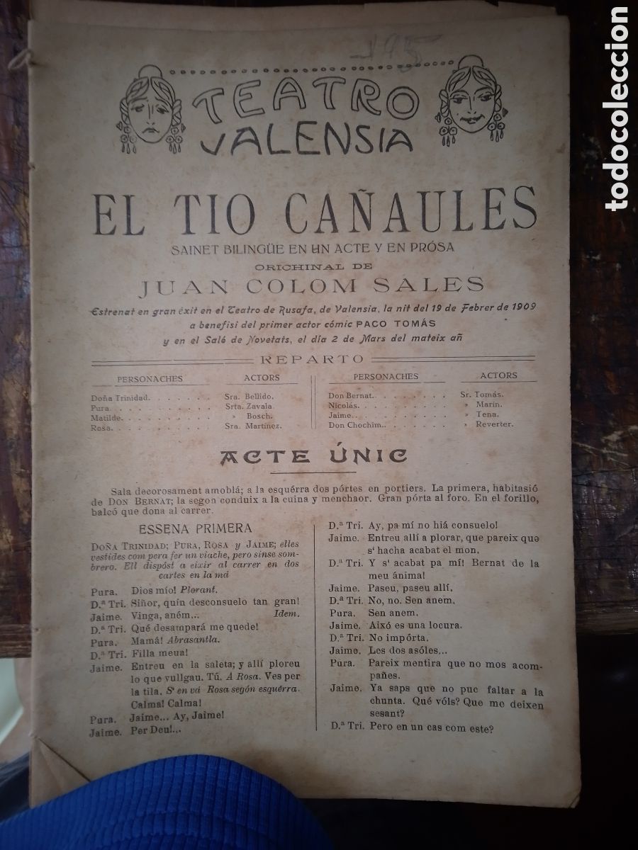 Livres anciens: EL TIO CA&Ntilde;AULES. COLOM SALES, JUAN. SAINETE. 1917