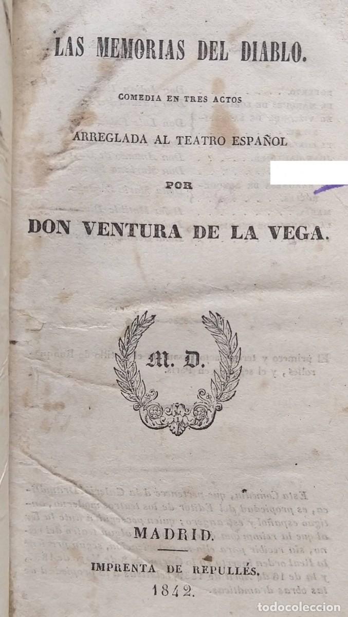 Libros antiguos: Las memorias del diablo &ndash; comedia teatro &ndash; Don Ventura de la Vega &ndash; 1842